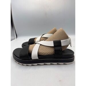 SOREL Women's Roaming Criss Cross‎ Strap Sea Salt Sandal Black White Size 8.5